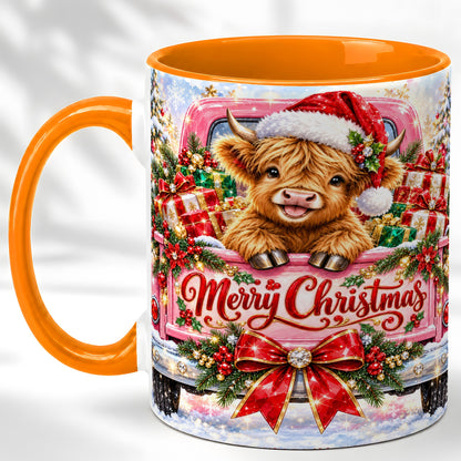 #pl[11oz|Orange] Sparkling Christmas Cow Coffee Mug, Holiday Cow Mug, Ceramic Cup