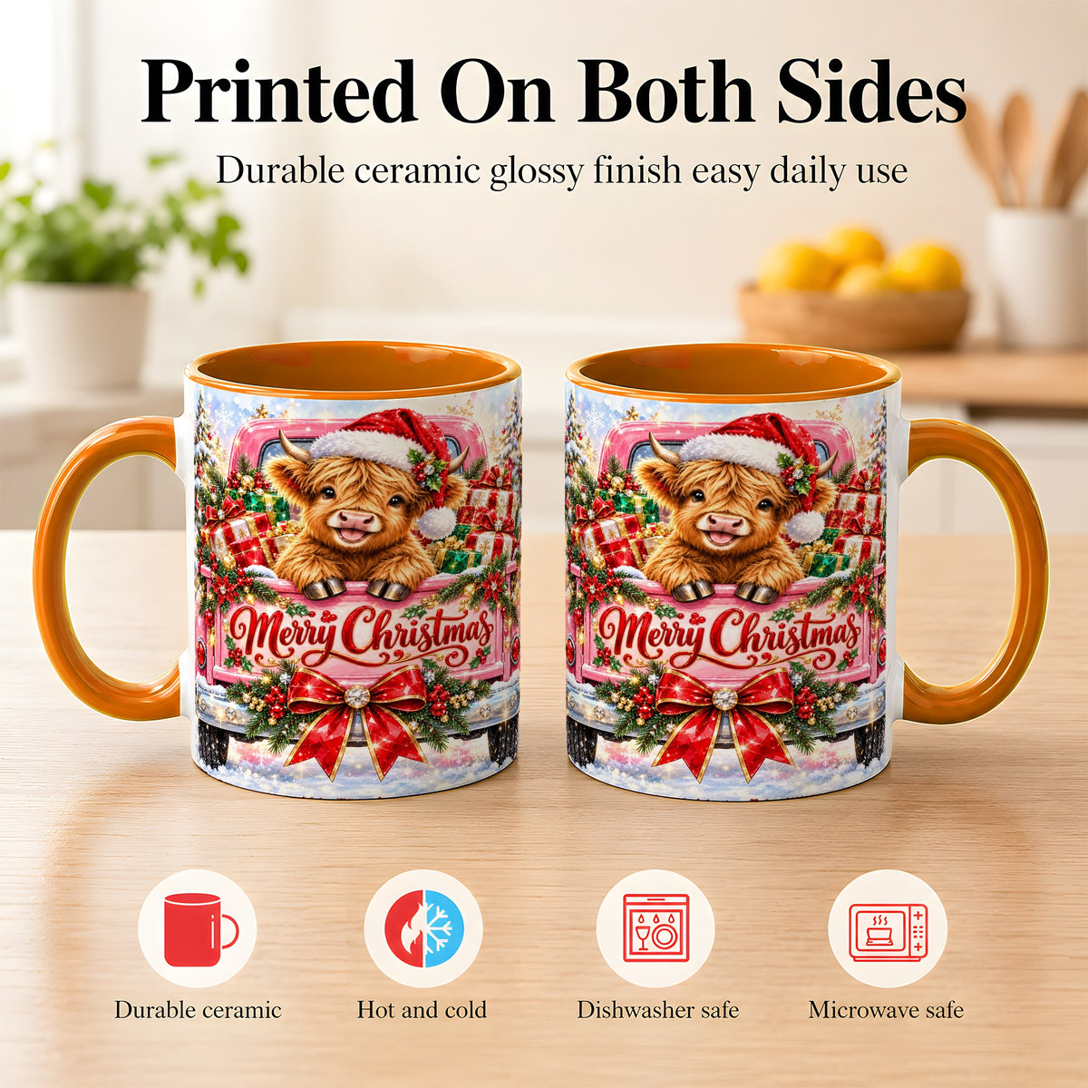 #pl[11oz|Orange] Sparkling Christmas Cow Coffee Mug, Holiday Cow Mug, Ceramic Cup