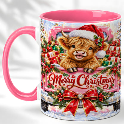 #pl[11oz|Pink] Sparkling Christmas Cow Coffee Mug, Holiday Cow Mug, Ceramic Cup