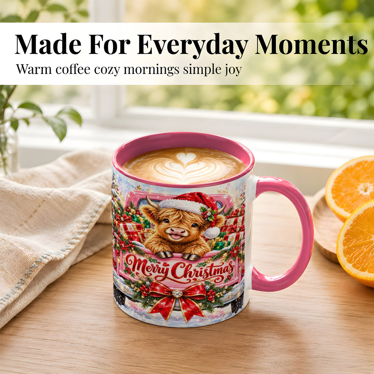 #pl[11oz|Pink] Sparkling Christmas Cow Coffee Mug, Holiday Cow Mug, Ceramic Cup