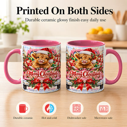 #pl[11oz|Pink] Sparkling Christmas Cow Coffee Mug, Holiday Cow Mug, Ceramic Cup
