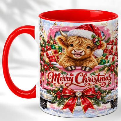 #pl[11oz|Red] Sparkling Christmas Cow Coffee Mug, Holiday Cow Mug, Ceramic Cup