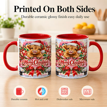 #pl[11oz|Red] Sparkling Christmas Cow Coffee Mug, Holiday Cow Mug, Ceramic Cup