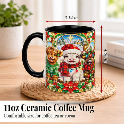 #pl[11oz|Black] Christmas Cow Trio Coffee Mug, Festive Cattle Mug, Ceramic Cup