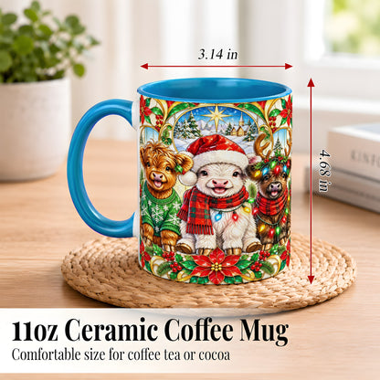 #pl[11oz|Blue] Christmas Cow Trio Coffee Mug, Festive Cattle Mug, Ceramic Cup