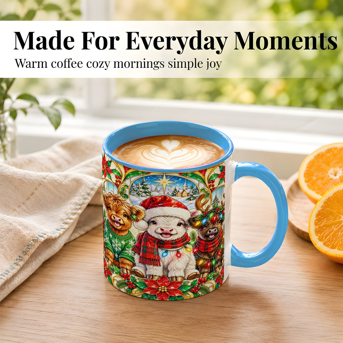 #pl[11oz|Blue] Christmas Cow Trio Coffee Mug, Festive Cattle Mug, Ceramic Cup