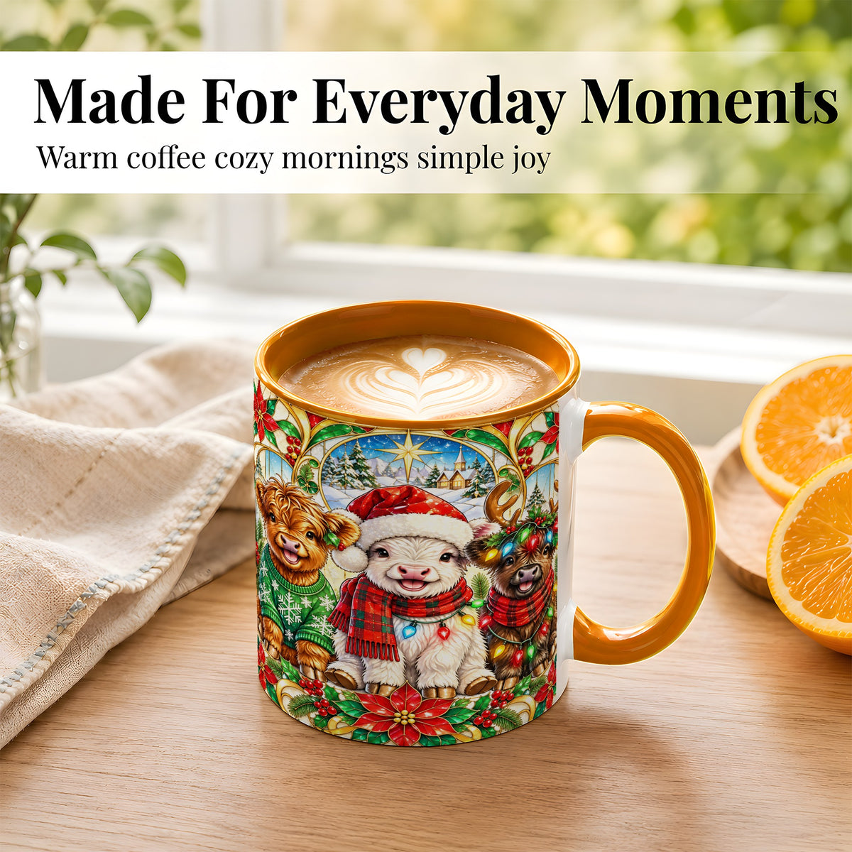 #pl[11oz|Orange] Christmas Cow Trio Coffee Mug, Festive Cattle Mug, Ceramic Cup