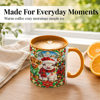 #pl[11oz|Orange] Christmas Cow Trio Coffee Mug, Festive Cattle Mug, Ceramic Cup