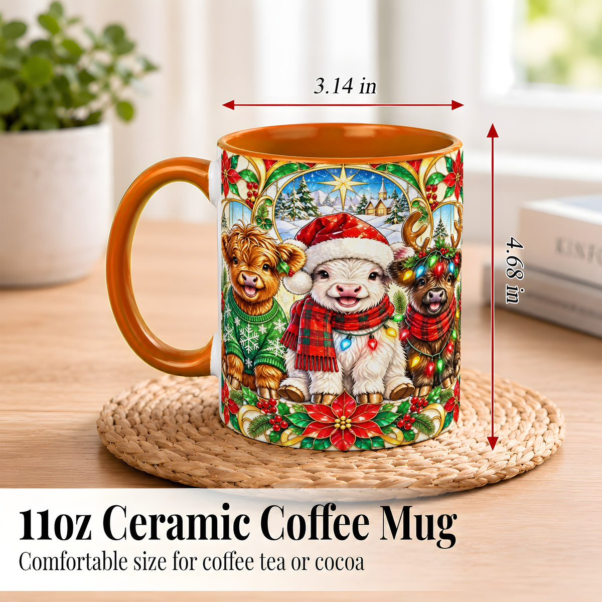 #pl[11oz|Orange] Christmas Cow Trio Coffee Mug, Festive Cattle Mug, Ceramic Cup