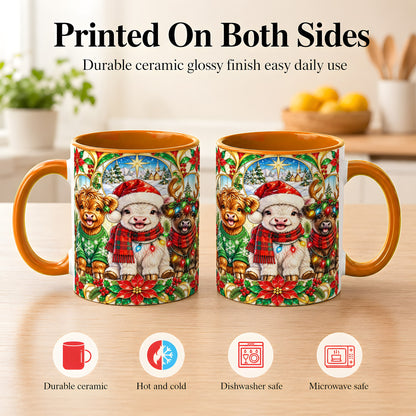 #pl[11oz|Orange] Christmas Cow Trio Coffee Mug, Festive Cattle Mug, Ceramic Cup