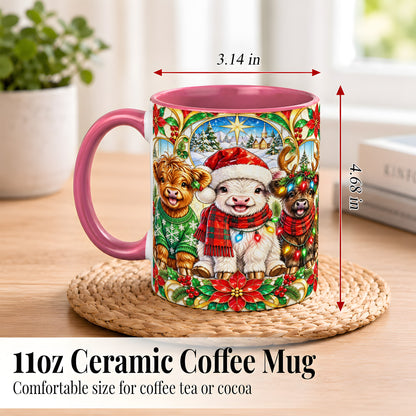 #pl[11oz|Pink] Christmas Cow Trio Coffee Mug, Festive Cattle Mug, Ceramic Cup