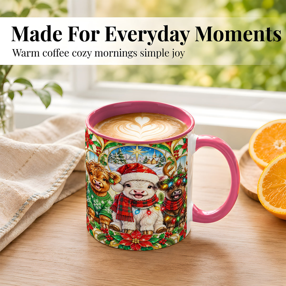#pl[11oz|Pink] Christmas Cow Trio Coffee Mug, Festive Cattle Mug, Ceramic Cup