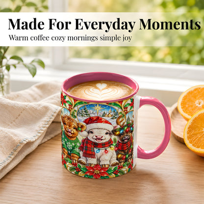 #pl[11oz|Pink] Christmas Cow Trio Coffee Mug, Festive Cattle Mug, Ceramic Cup