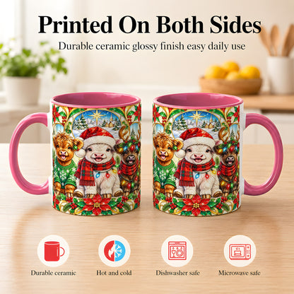 #pl[11oz|Pink] Christmas Cow Trio Coffee Mug, Festive Cattle Mug, Ceramic Cup
