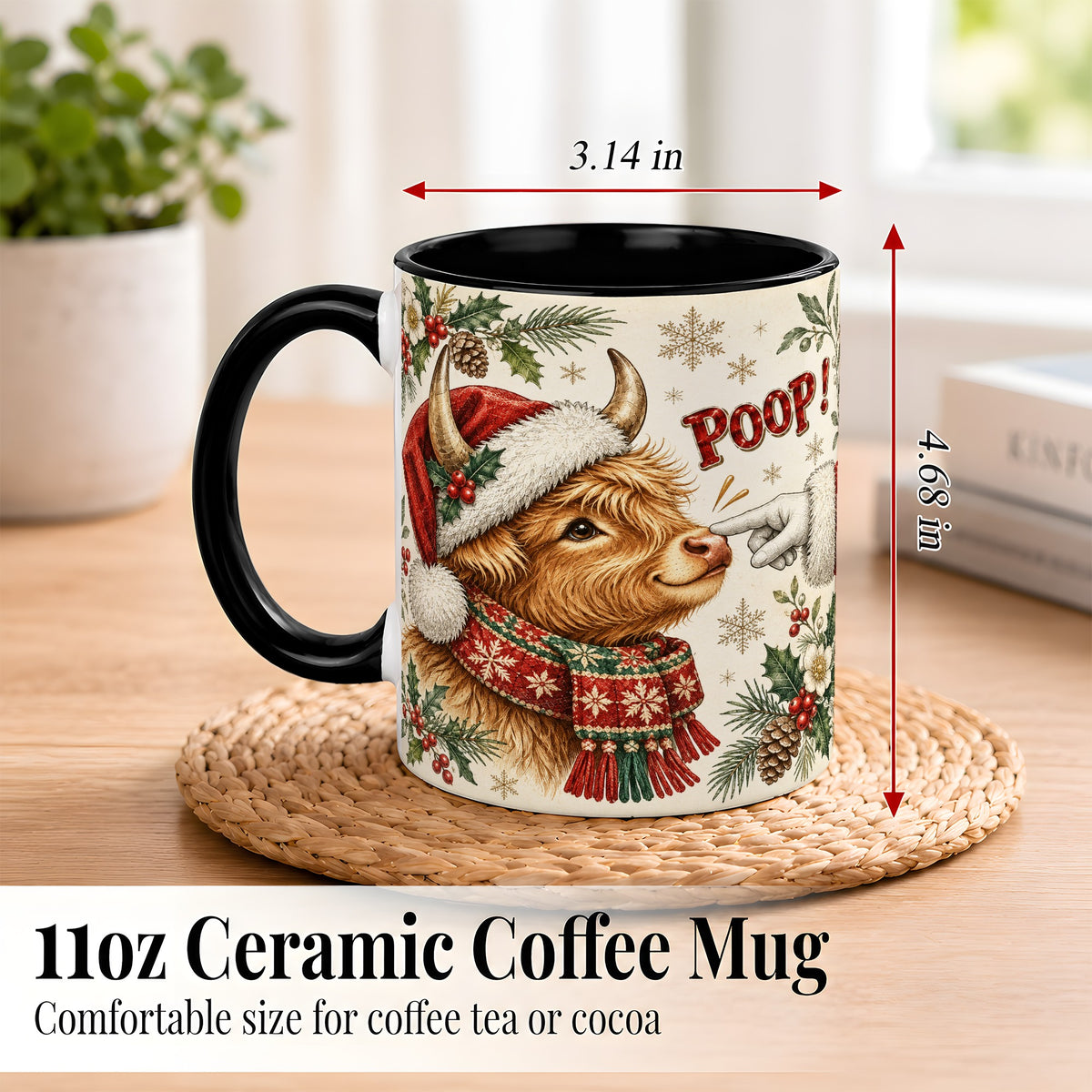 #pl[11oz|Black] Funny Highland Cow Coffee Mug, Holiday Cow Mug, Ceramic Cup