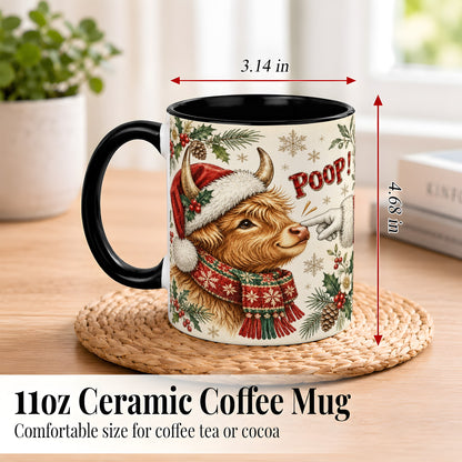 #pl[11oz|Black] Funny Highland Cow Coffee Mug, Holiday Cow Mug, Ceramic Cup