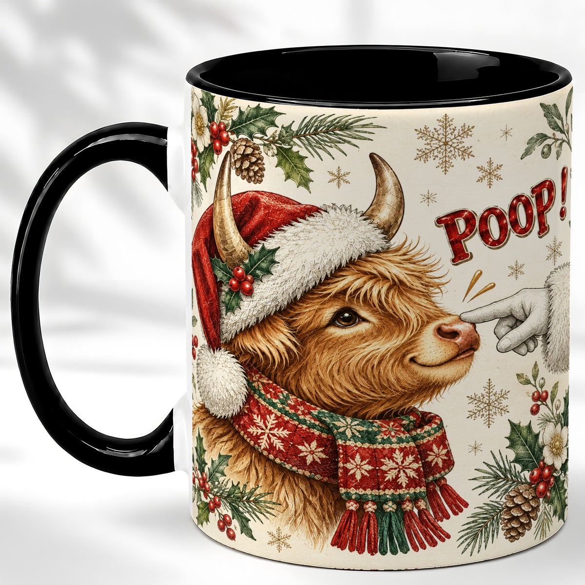 #pl[11oz|Black] Funny Highland Cow Coffee Mug, Holiday Cow Mug, Ceramic Cup