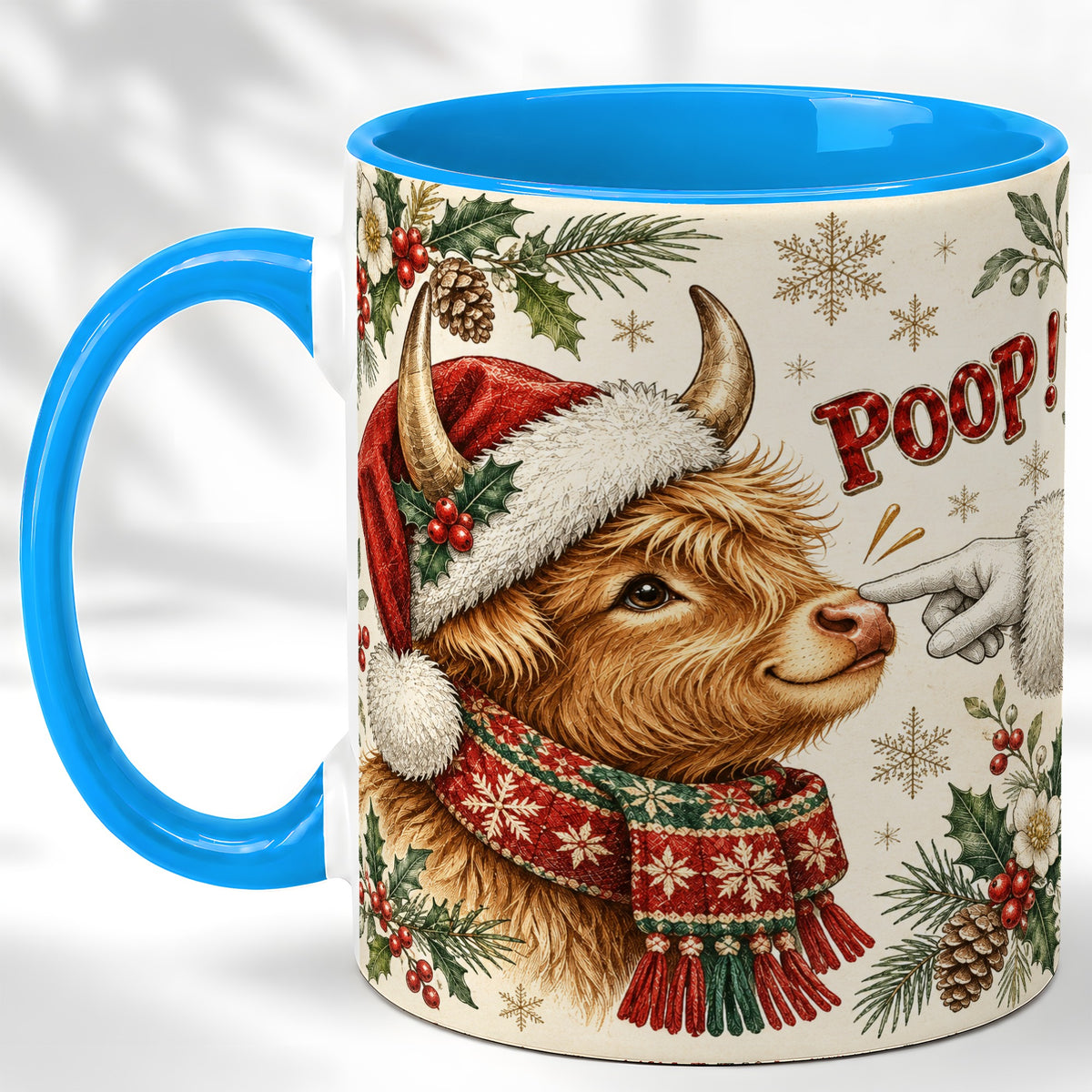 #pl[11oz|Blue] Funny Highland Cow Coffee Mug, Holiday Cow Mug, Ceramic Cup