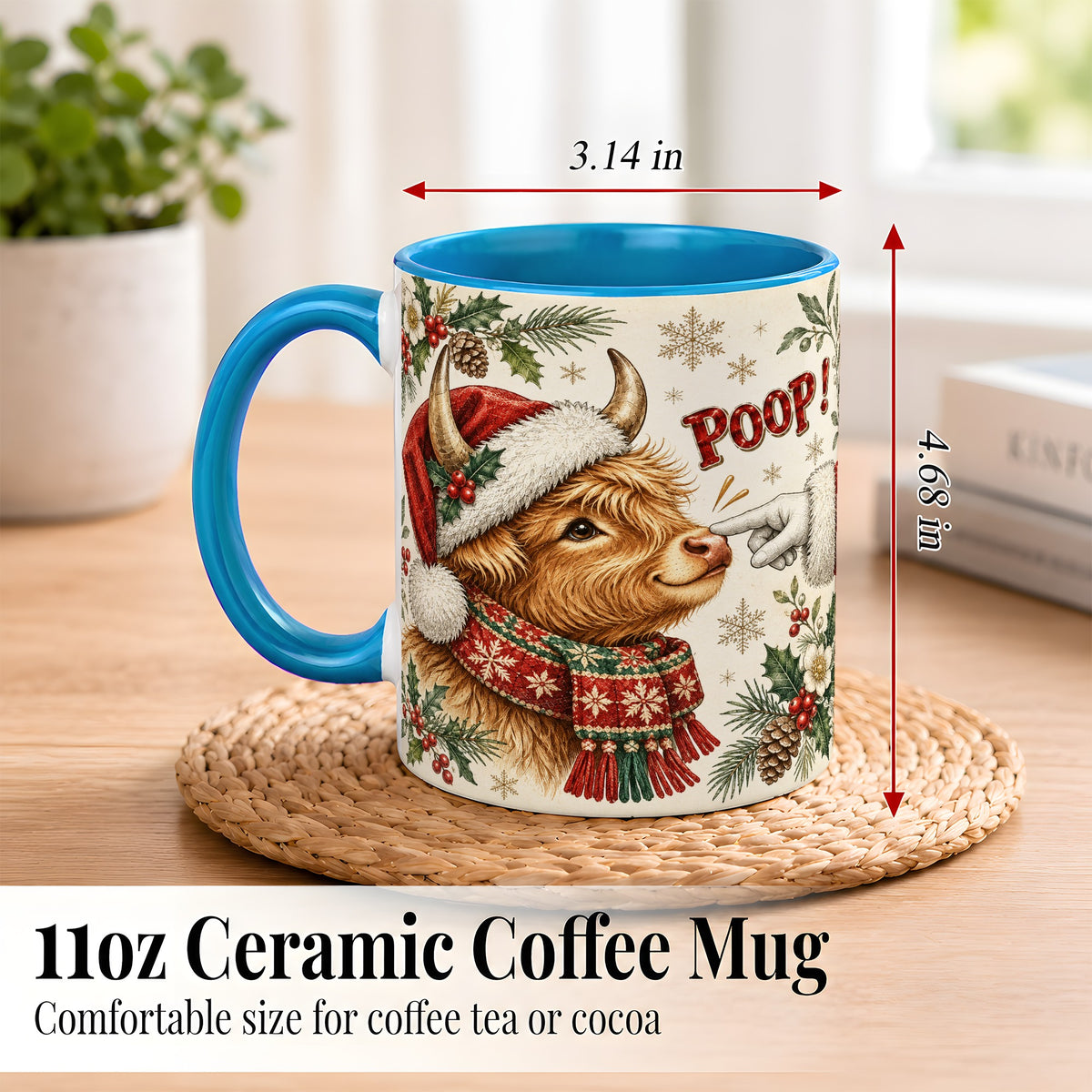 #pl[11oz|Blue] Funny Highland Cow Coffee Mug, Holiday Cow Mug, Ceramic Cup