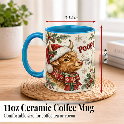 #pl[11oz|Blue] Funny Highland Cow Coffee Mug, Holiday Cow Mug, Ceramic Cup