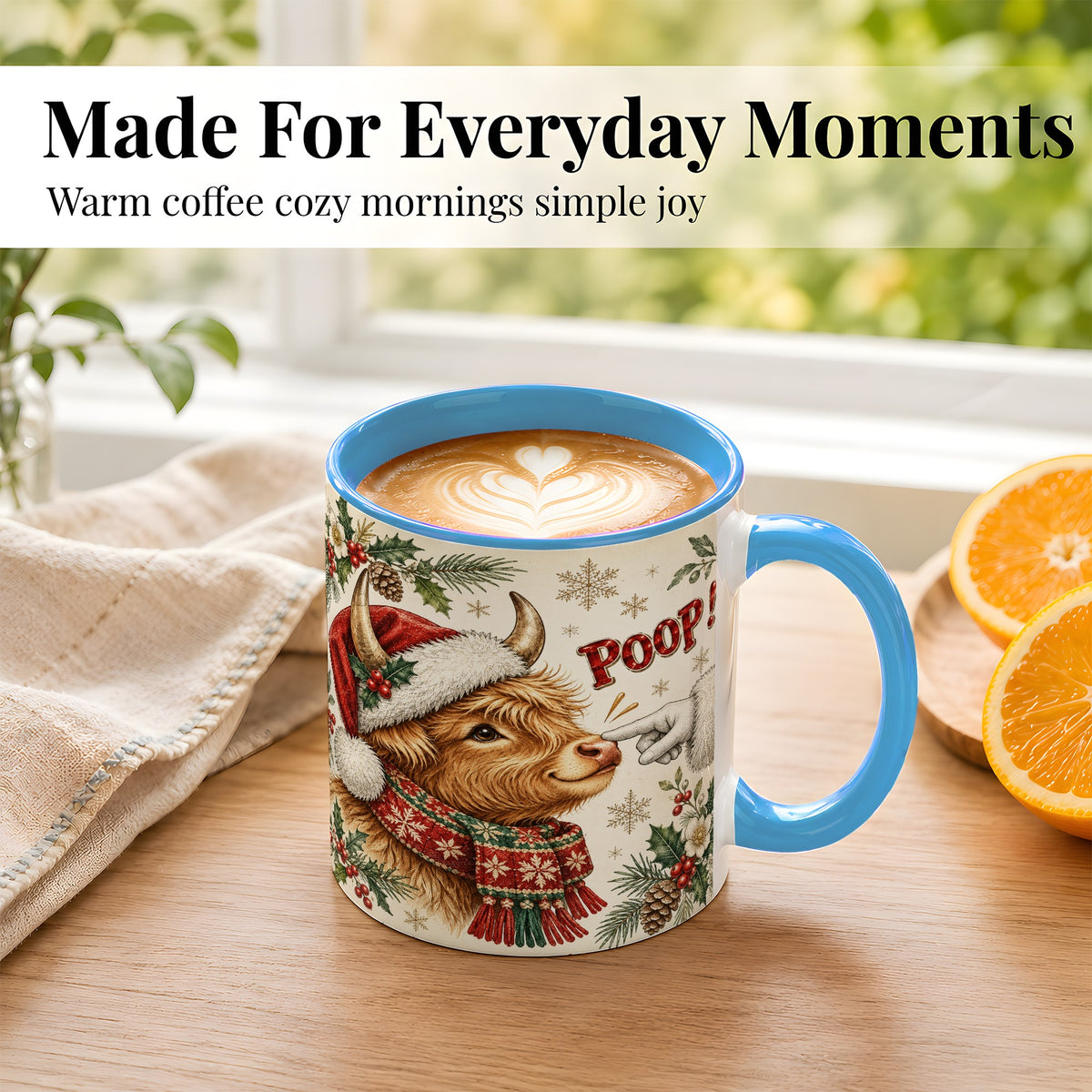 #pl[11oz|Blue] Funny Highland Cow Coffee Mug, Holiday Cow Mug, Ceramic Cup