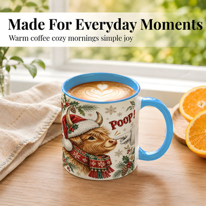 #pl[11oz|Blue] Funny Highland Cow Coffee Mug, Holiday Cow Mug, Ceramic Cup
