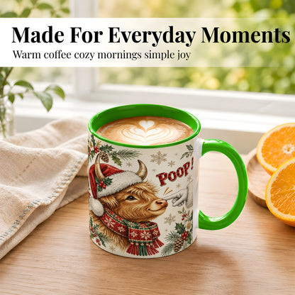 #pl[11oz|Green] Funny Highland Cow Coffee Mug, Holiday Cow Mug, Ceramic Cup