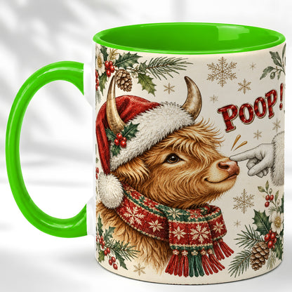 #pl[11oz|Green] Funny Highland Cow Coffee Mug, Holiday Cow Mug, Ceramic Cup