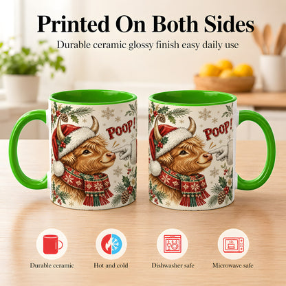 #pl[11oz|Green] Funny Highland Cow Coffee Mug, Holiday Cow Mug, Ceramic Cup