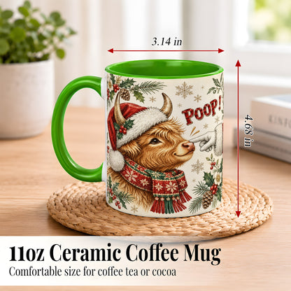 #pl[11oz|Green] Funny Highland Cow Coffee Mug, Holiday Cow Mug, Ceramic Cup