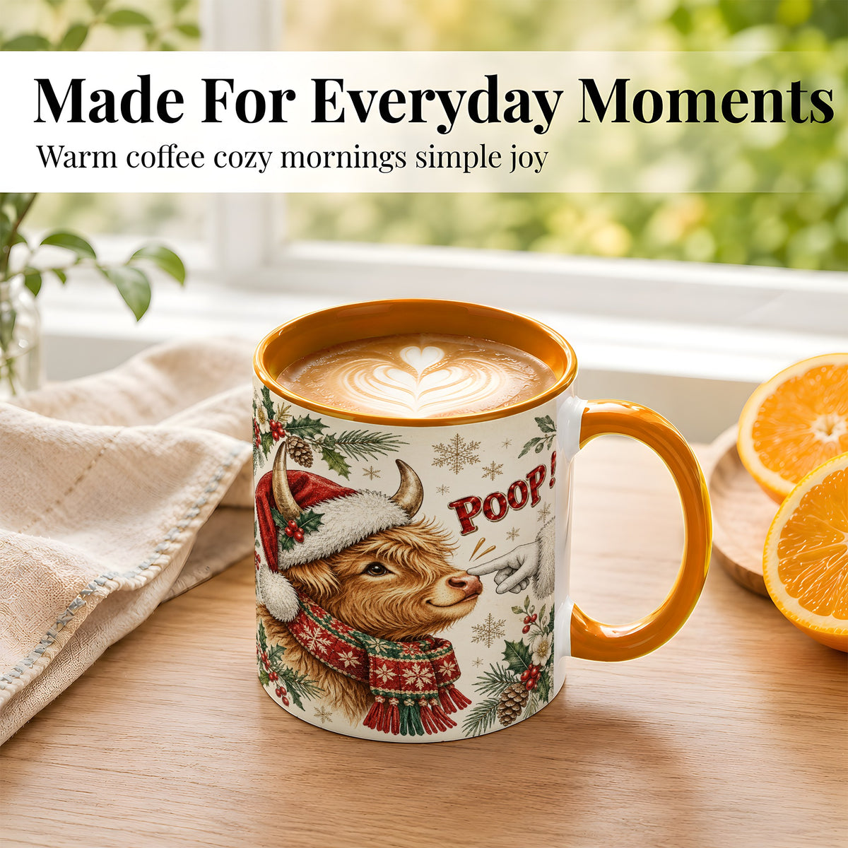 #pl[11oz|Orange] Funny Highland Cow Coffee Mug, Holiday Cow Mug, Ceramic Cup