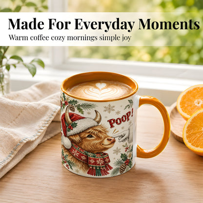 #pl[11oz|Orange] Funny Highland Cow Coffee Mug, Holiday Cow Mug, Ceramic Cup
