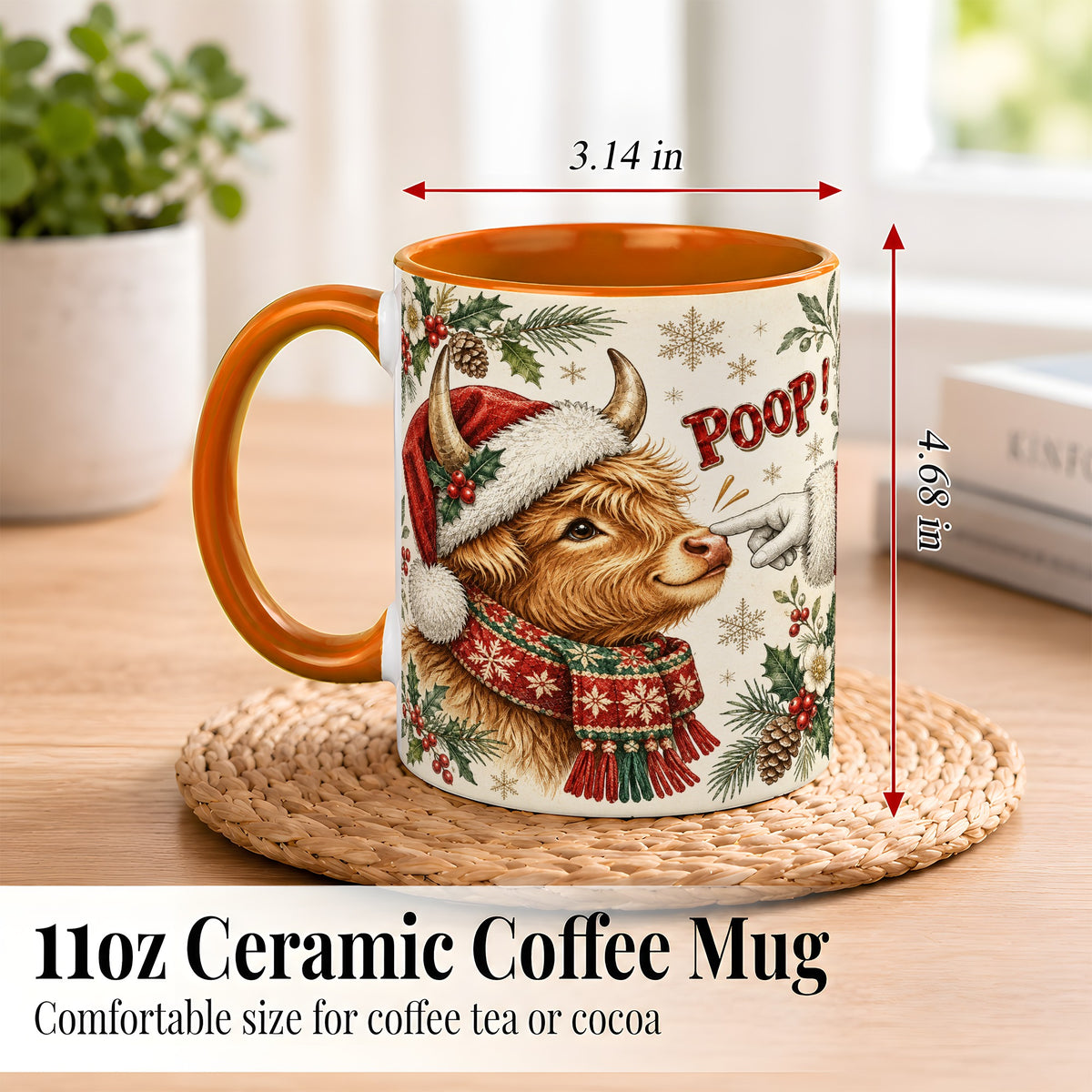 #pl[11oz|Orange] Funny Highland Cow Coffee Mug, Holiday Cow Mug, Ceramic Cup