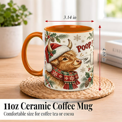 #pl[11oz|Orange] Funny Highland Cow Coffee Mug, Holiday Cow Mug, Ceramic Cup