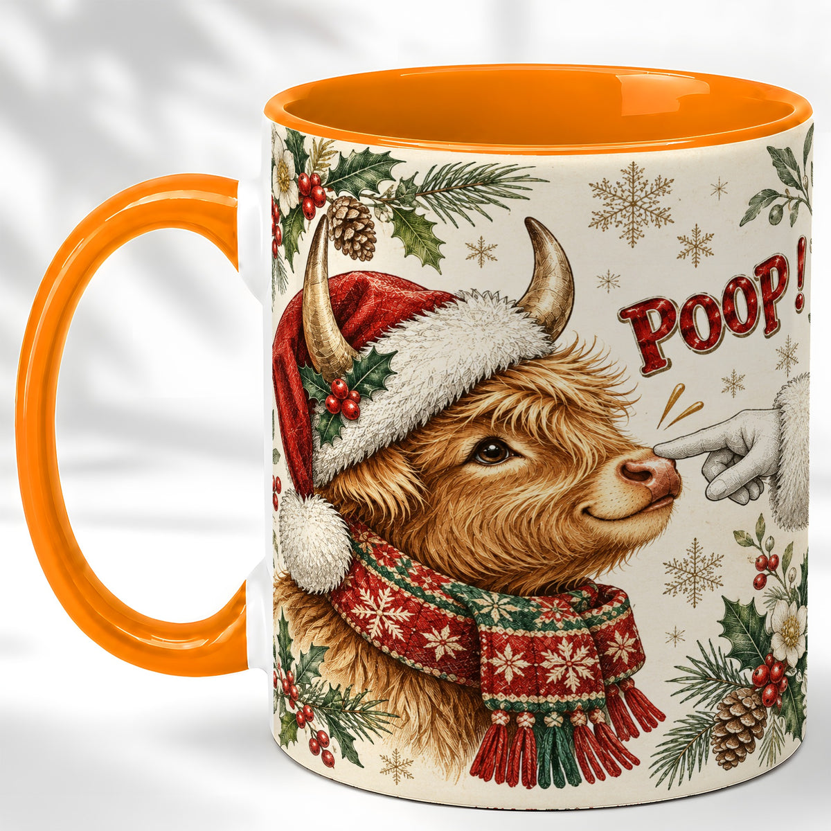 #pl[11oz|Orange] Funny Highland Cow Coffee Mug, Holiday Cow Mug, Ceramic Cup