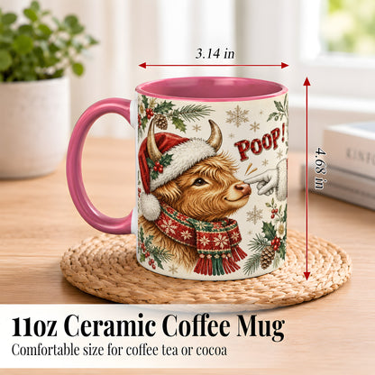 #pl[11oz|Pink] Funny Highland Cow Coffee Mug, Holiday Cow Mug, Ceramic Cup
