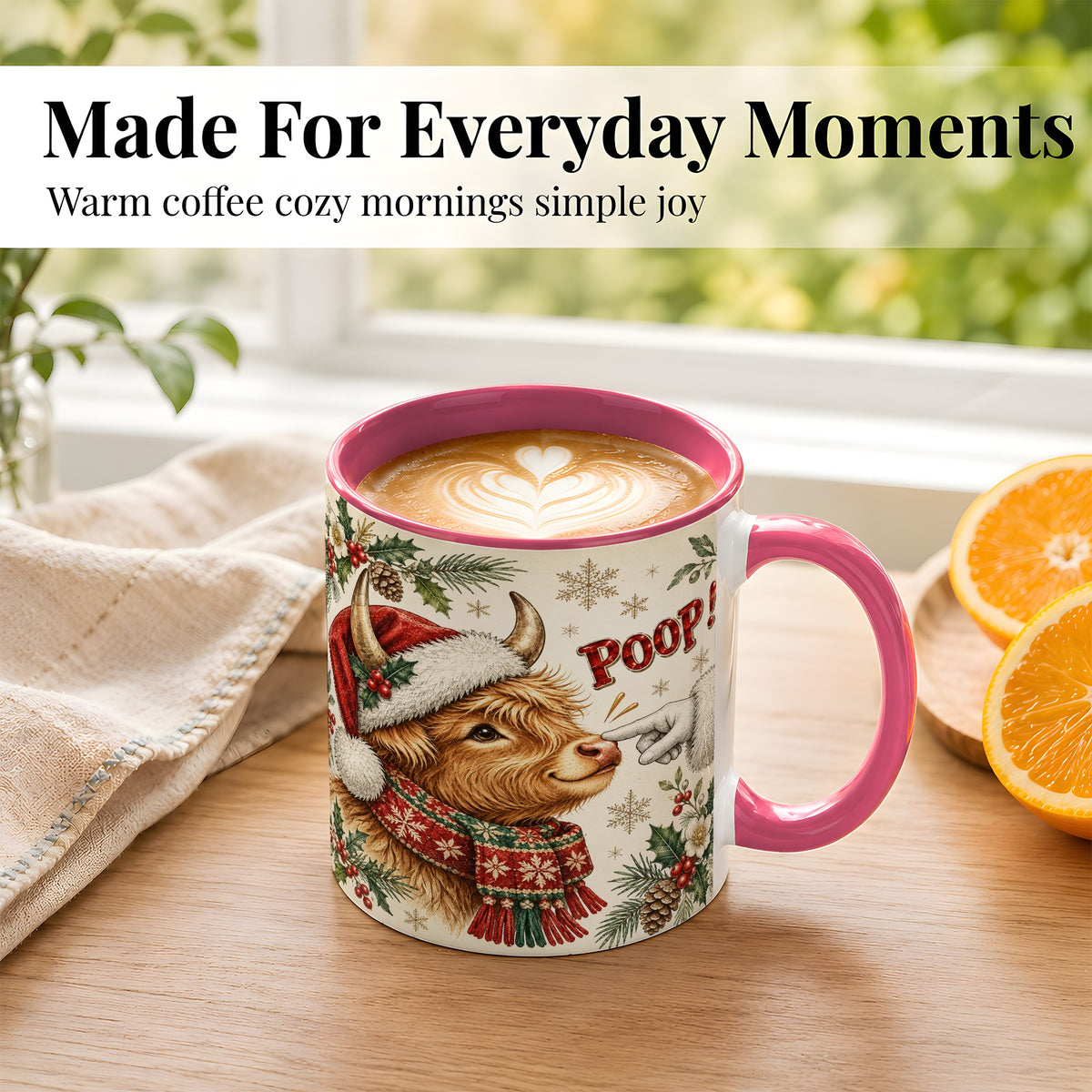 #pl[11oz|Pink] Funny Highland Cow Coffee Mug, Holiday Cow Mug, Ceramic Cup