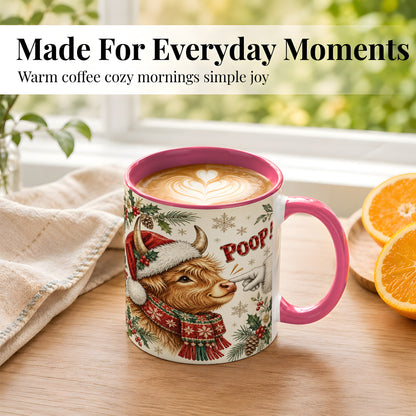 #pl[11oz|Pink] Funny Highland Cow Coffee Mug, Holiday Cow Mug, Ceramic Cup