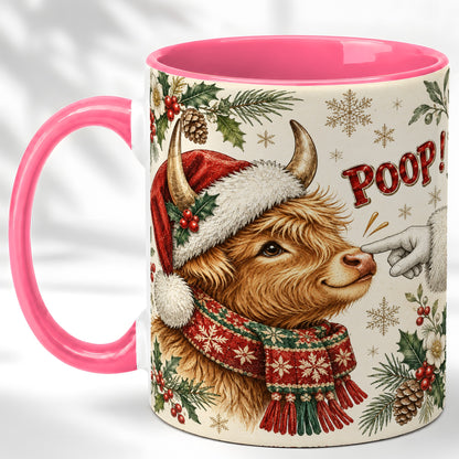 #pl[11oz|Pink] Funny Highland Cow Coffee Mug, Holiday Cow Mug, Ceramic Cup
