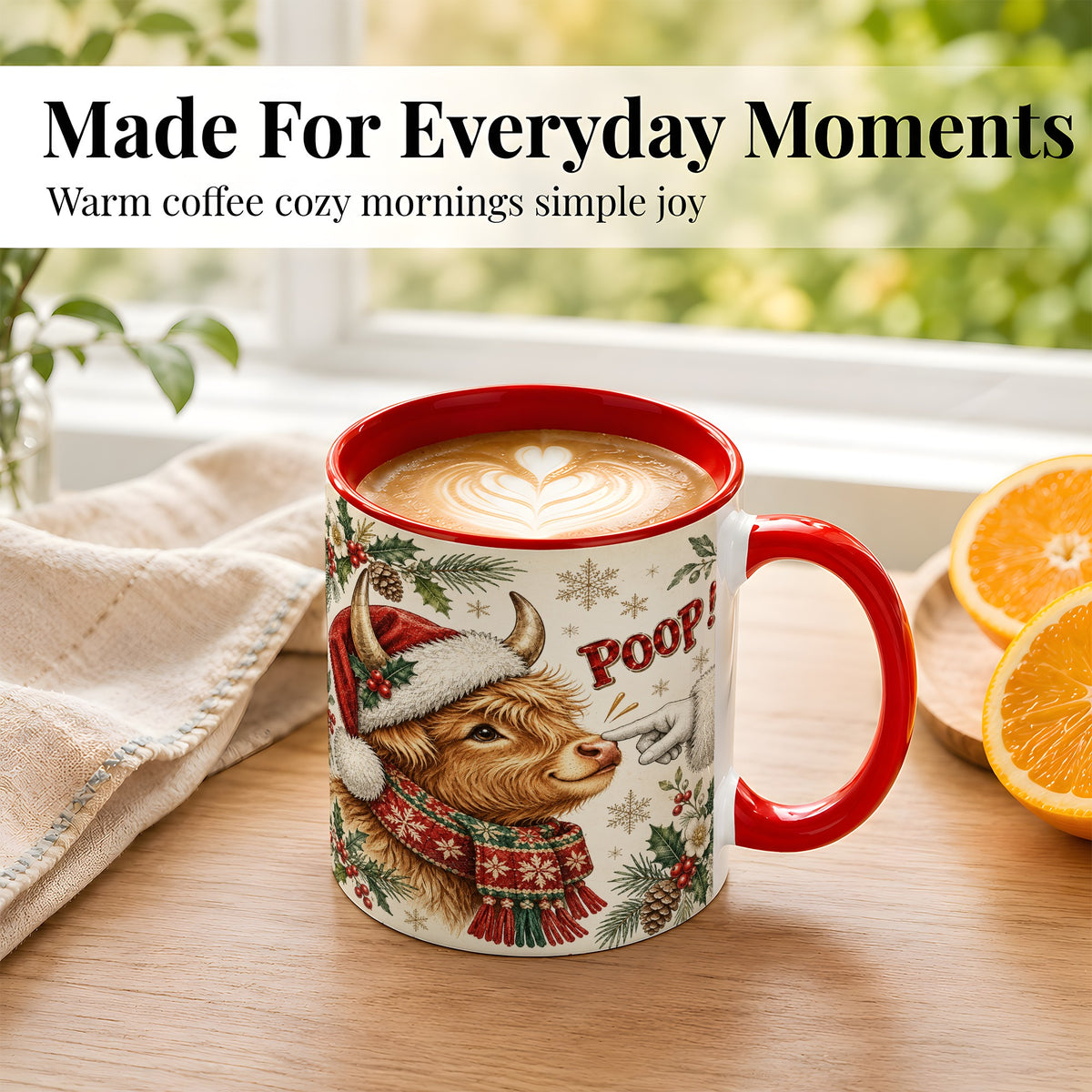 #pl[11oz|Red] Funny Highland Cow Coffee Mug, Holiday Cow Mug, Ceramic Cup