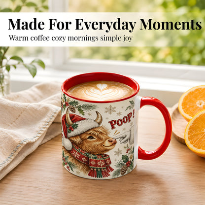 #pl[11oz|Red] Funny Highland Cow Coffee Mug, Holiday Cow Mug, Ceramic Cup