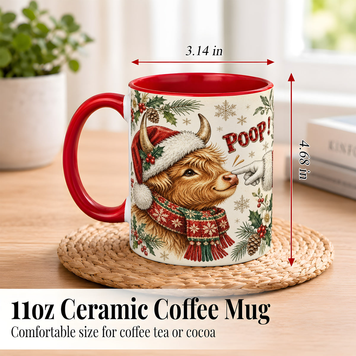 #pl[11oz|Red] Funny Highland Cow Coffee Mug, Holiday Cow Mug, Ceramic Cup
