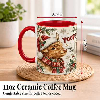 #pl[11oz|Red] Funny Highland Cow Coffee Mug, Holiday Cow Mug, Ceramic Cup