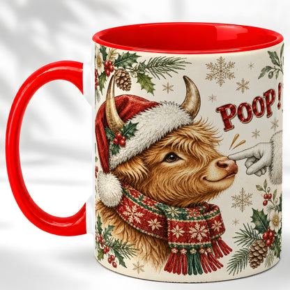 #pl[11oz|Red] Funny Highland Cow Coffee Mug, Holiday Cow Mug, Ceramic Cup