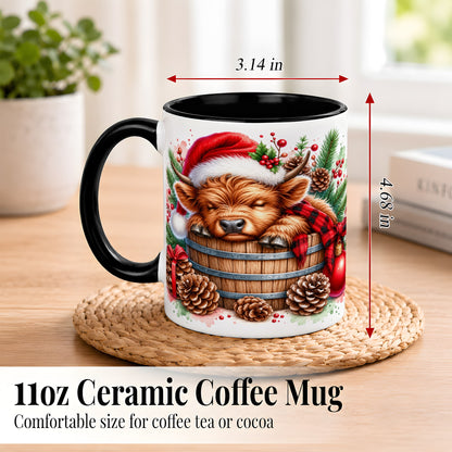 #pl[11oz|Black] Sleeping Highland Cow Coffee Mug, Christmas Cow Mug, Ceramic Cup