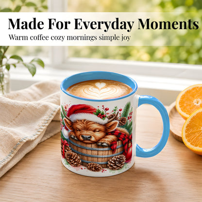 #pl[11oz|Blue] Sleeping Highland Cow Coffee Mug, Christmas Cow Mug, Ceramic Cup