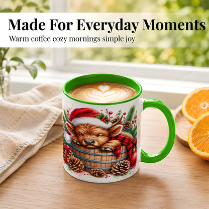 #pl[11oz|Green] Sleeping Highland Cow Coffee Mug, Christmas Cow Mug, Ceramic Cup