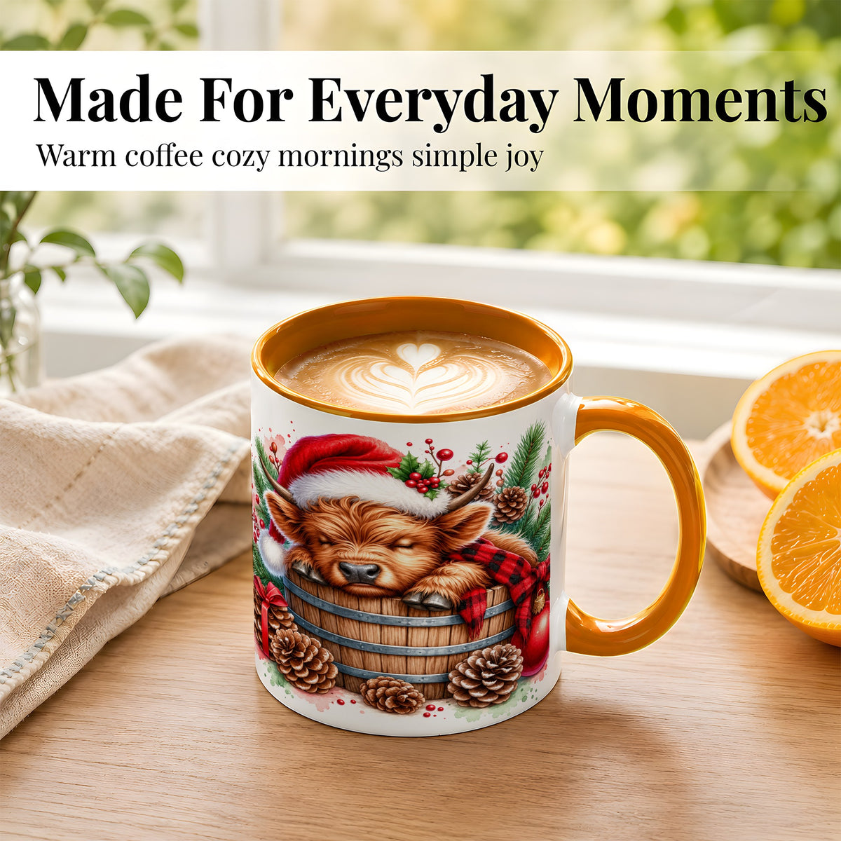 #pl[11oz|Orange] Sleeping Highland Cow Coffee Mug, Christmas Cow Mug, Ceramic Cup
