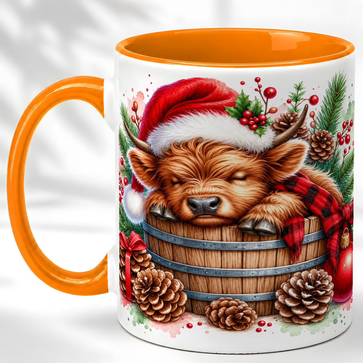 #pl[11oz|Orange] Sleeping Highland Cow Coffee Mug, Christmas Cow Mug, Ceramic Cup