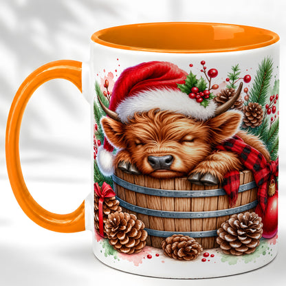 #pl[11oz|Orange] Sleeping Highland Cow Coffee Mug, Christmas Cow Mug, Ceramic Cup